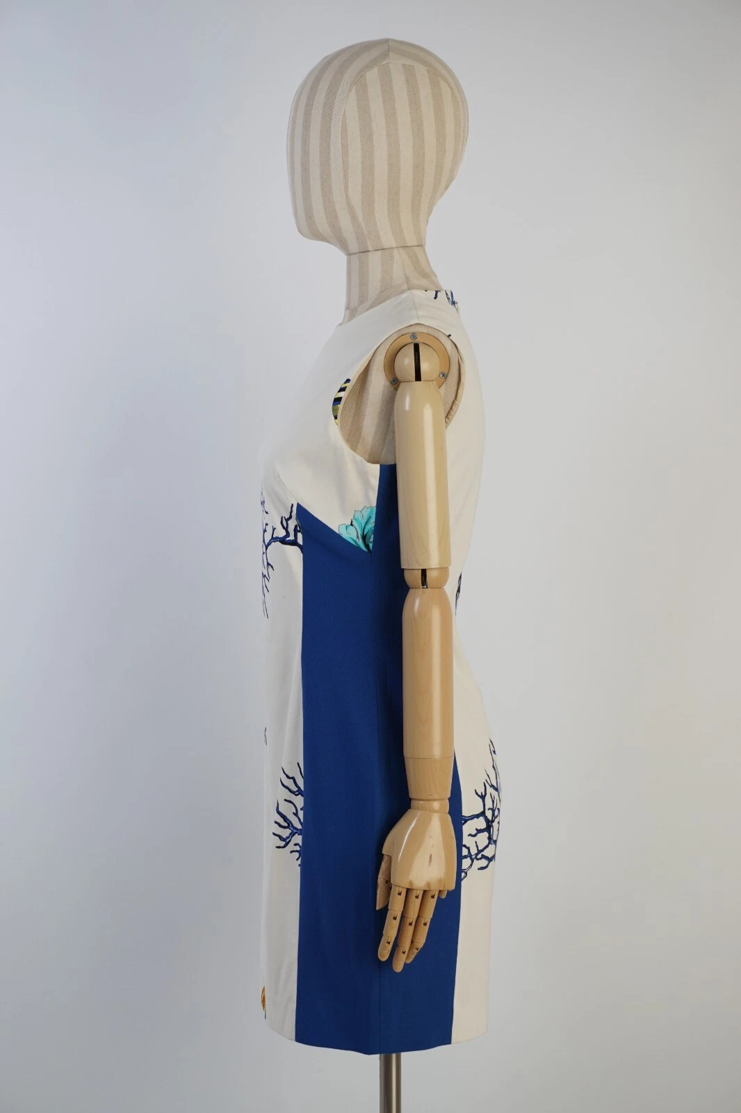 Raro Abito Donna Collezione Versace Stampa Corallo Bianco Blu Taglia 44 Made in Italy
