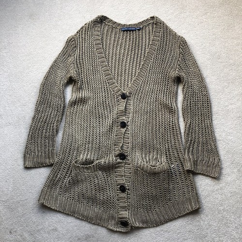Ralph Lauren Vintage Womens Linen Slouchy Boho Oversized Cardigan Beige Size M/L