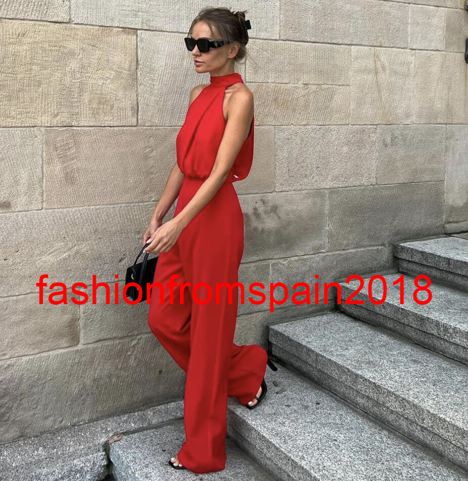 Combinaison ZARA Rouge Intense à Volants - Épaules Nues, Jambes Larges, Taille XS, Neuve Avec étiquette