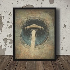 Vintage UFO SPACE Celestial Wall Art, Retro Sci-fi Decor, Alien UAP Star Poster