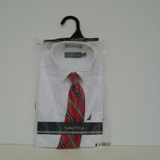 NEW NAUTICA Boys White Long Sleeve Dress Shirt TIE in Package MSRP 38.00 Sz 16