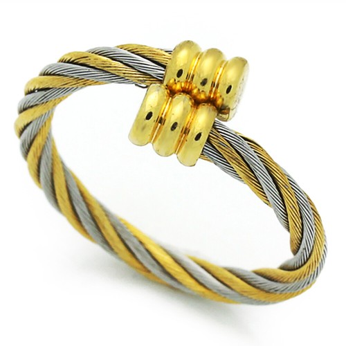 Men Fashion 2.5MM Stainless Steel Adjustable Two Tone Rope Cable Ring - Picture 1 of 2