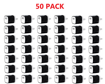 50x 1A USB Power Adapter AC Home Wall Charger US Plug FOR iPhone 5 6 7 8 X Black