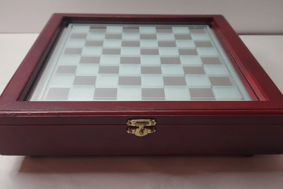 15 Black and Frosted Glass Chess Set with Mirror Board