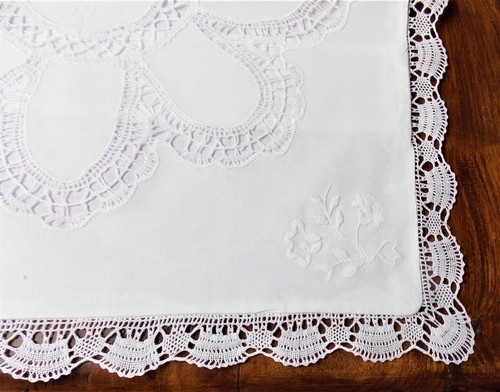 HOUSSE DE COUSSIN BRODEE MAIN DENTELLE AUX FUSEAUX CLUNY BLANC 40 CM - Picture 4 of 4