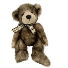 Russ Berrie 90 s Cappuccino Stuffed Teddy Bear Plush Plaid Bow