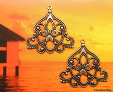 #0161 LARGE ANTIQUED GOLD OPEN FILIGREE W/TOP HANG RING - 2 Pcs