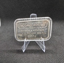 Rare 1968 No Border Reverse ENGELHARD INDUSTRIES 1 oz Silver Bar 17.5k Mint. VTG
