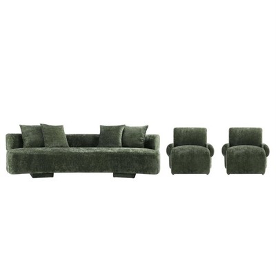 3-Piece Verandah 112'' XL Sofa and 2 Accent Chairs with Solid Wood Frame in Olive