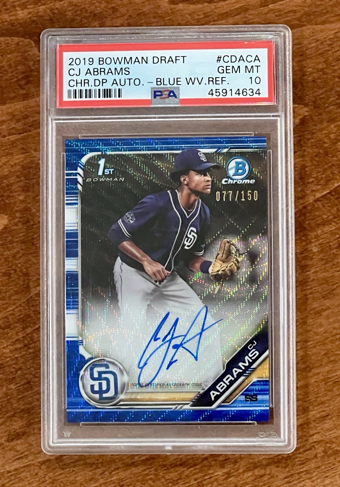 2019 Bowman Draft Chrome CJ Abrams Auto Blue Wave Refractor #77/150 PSA 10