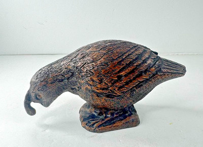 Vintage 1985 Woodcast Pecan QUAIL Figurine Glass Eyes Made in USA