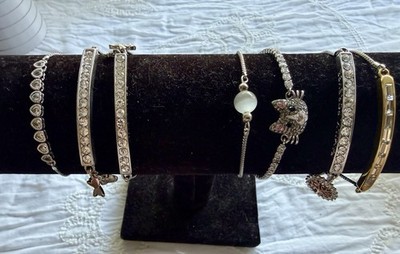 Lot Of 7 Slider Crystal Tennis Bracelets Cats Beautiful Family Hearts Sparkle