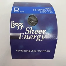 L’eggs Sheer Energy Pantyhose OFF Black Size B CONTROL TOP Sheer Toe NOS-2005