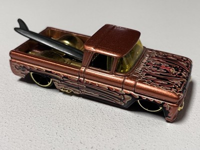 2009 Hot Wheels Rebel Rides Custom 62 Chevy Pickup with Surfboard! Satin Copper 