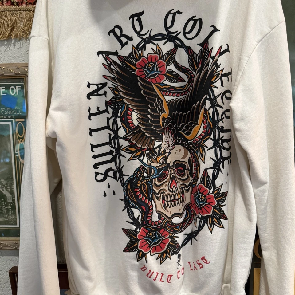 全新无标签 罕见 Sullen Art Collective 部落 自然 骷髅 纹身 风格 连帽衫 尺寸 M — 第 3/4 张图片