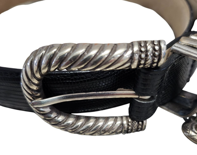 Vintage 90s Nadun 1998 Western Black Leather Silver Carved Heart Charm Belt OS Vintage 90s Nadun 1998 Western Black Leather Silver Carved  main image 3