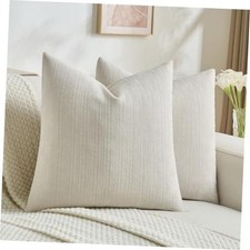 Pack of 2 Solid Chenille Throw Pillow Covers 18x18 18" x 18" Pack of 2 Beige