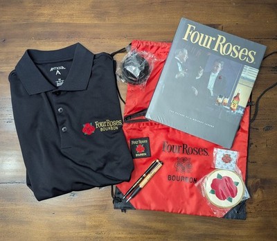 Four Roses Swag Lot Coaster Shirt (M) Pen Patch Book Ice Mold String Bag 4 Roses