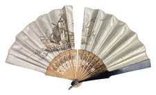 Antique Folding Fan With Intricate Carving