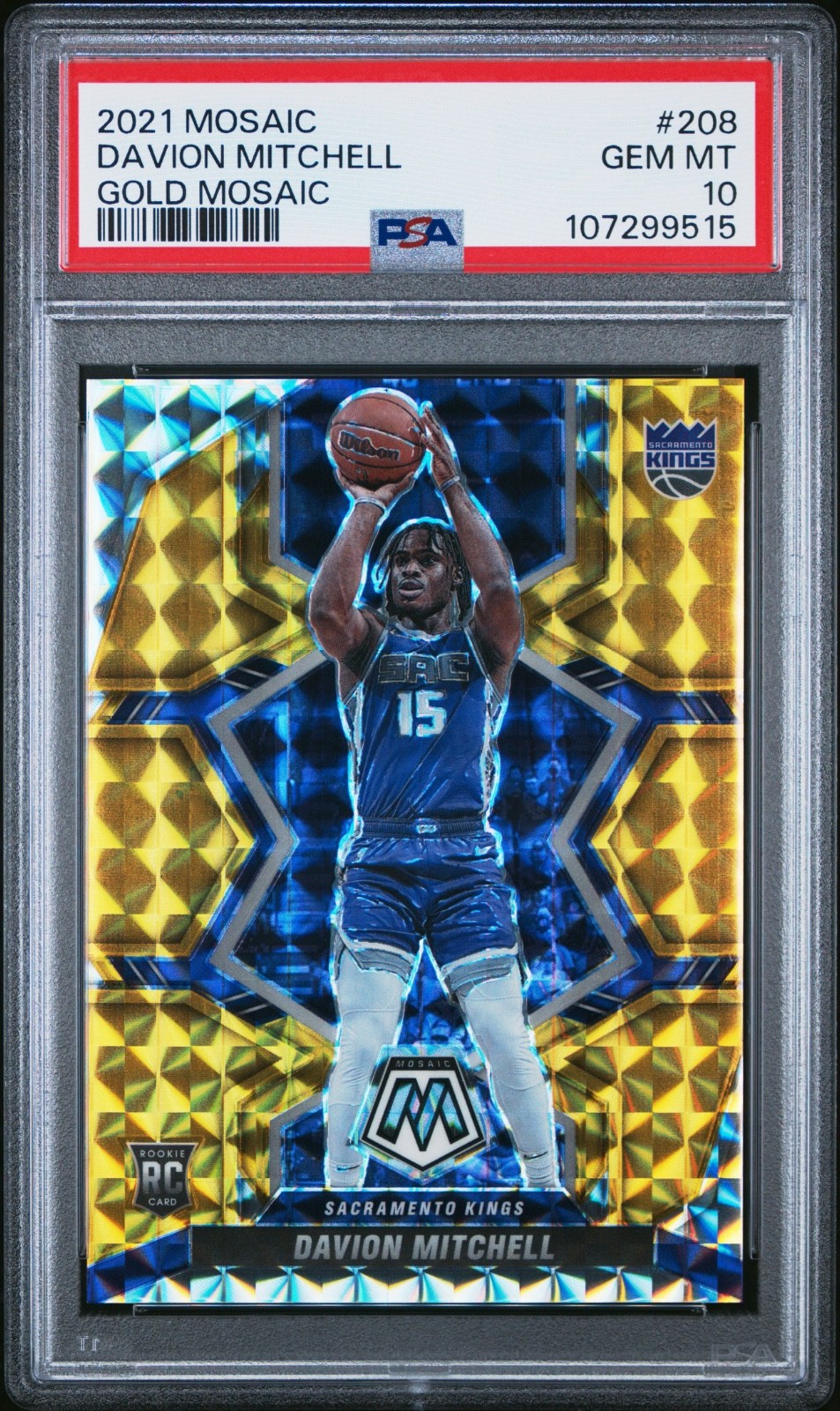 2021-22 Panini Mosaic /10 Davion Mitchell #208 Gold Mosaic Prizm Rookie PSA 10