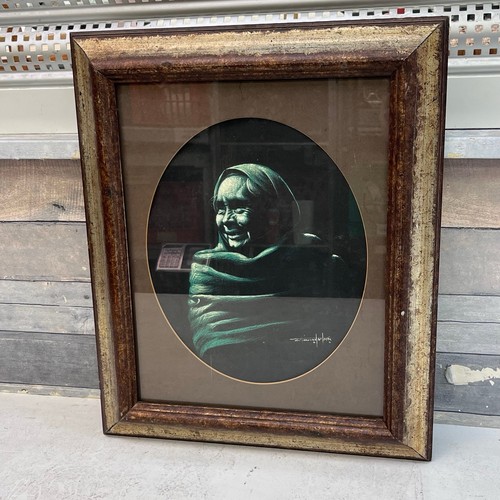 Esperanza Martinez Art Rare Original Tia Maria Signed, 1962 Oil Pastel Framed