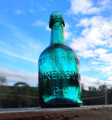 Rare 1870s  Embossed Squat Soda Bottle Terrence Quinn MINERSVILLE PA Blob-Top