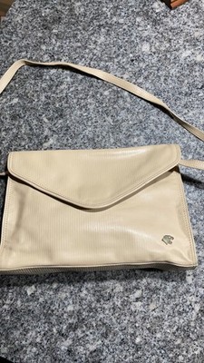 BACHERA Vintage Leather Crossbody / Clutch, Made in Italy, Cream, Envelope flap