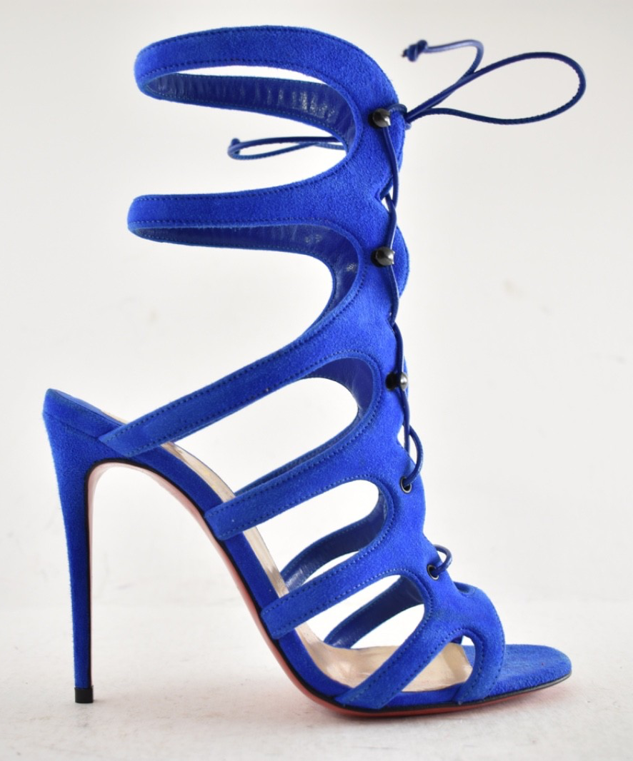 Christian Louboutin Amazoulo 100 Electric Blue Lace Up Tie Sandal