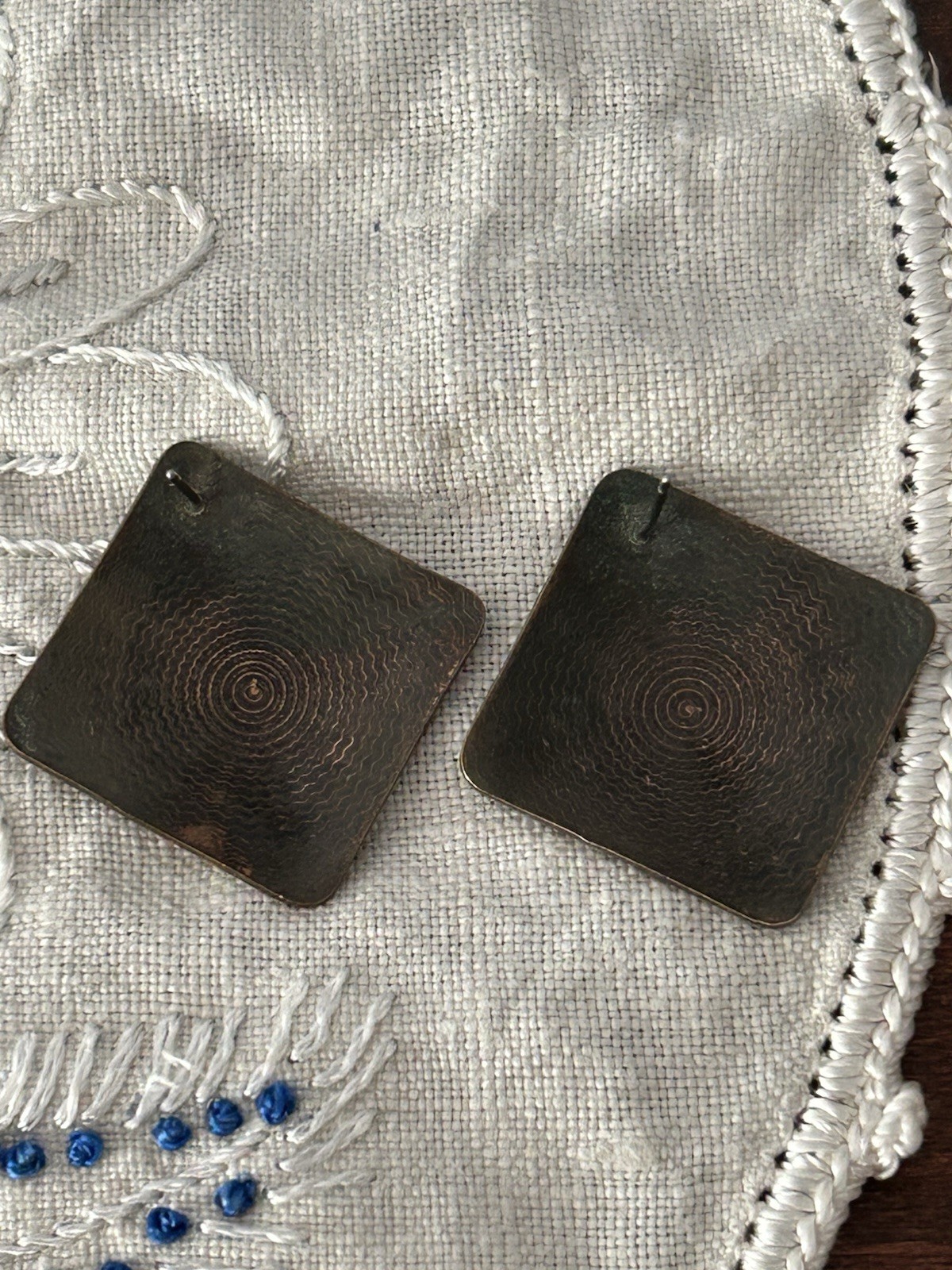 Copper Etched Leaf design post earrings diamond s… - image 2