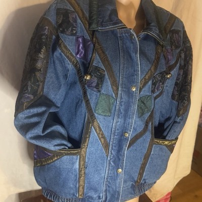 Current Seen Women's Denim Jacket Boho Patchwork Vintage Snap-Up Zip Size M