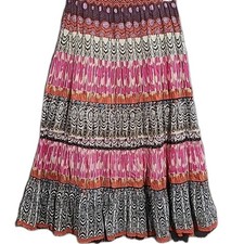 Mixed Print Tiered Bohemian Skirt Size M Lined Lace Trim Made in India Boho