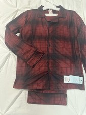 Cat  Jack Unisex Kids Red Black Plaid Pajama Set L Button-Up Top  Pants