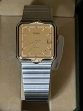 NEW Zodiac 1394 681 Square Two Tone Steel Quartz Date 32mm Gold Dial Watch