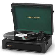 Tanlanin Vinyl Record Player Bluetooth Built-In Speakers Bass/Treble Control