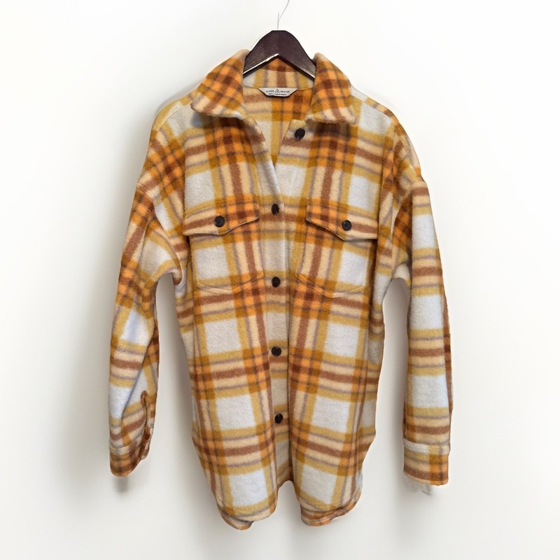 Alpine Design Shacket Womens M/L Yellow Plaid Button Front Oversized Western