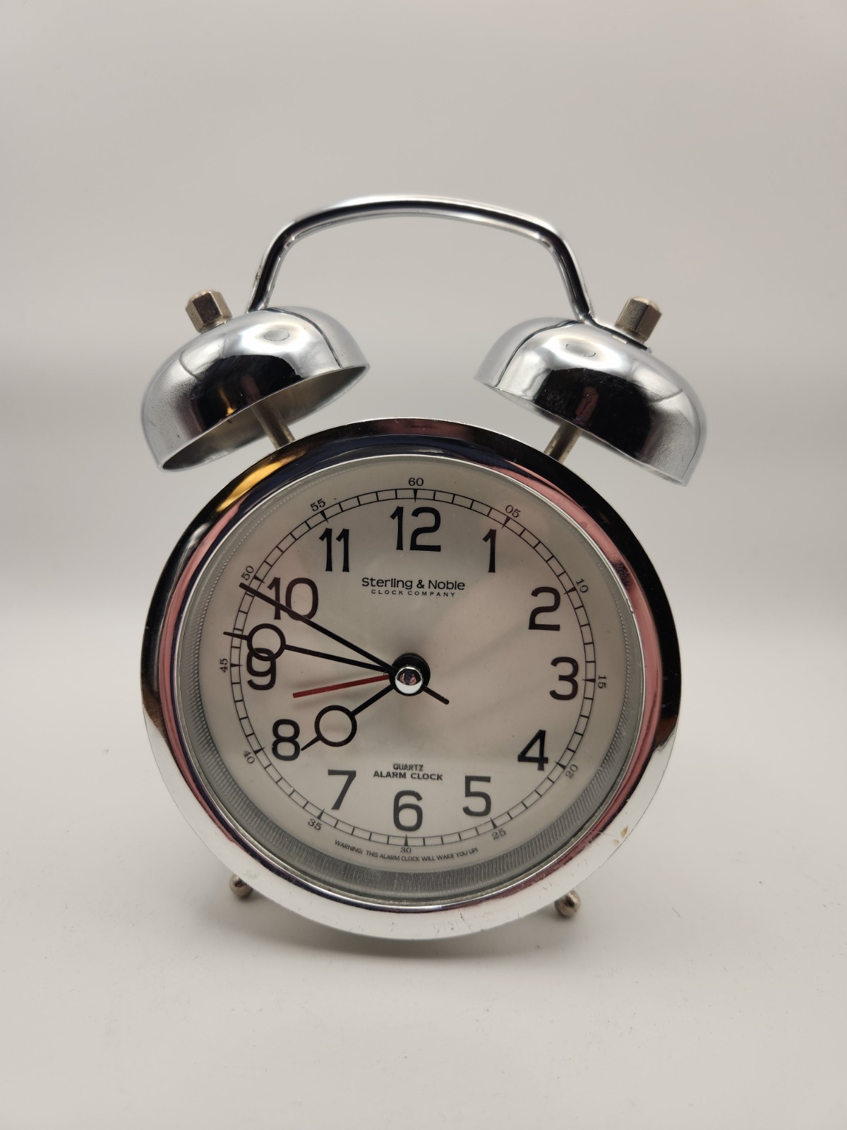 Sterling & Noble Twin Bell Alarm Clock Quartz Chrome Metal Retro Style