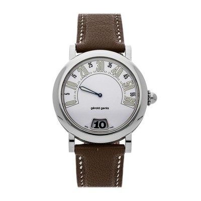 Gerald Genta Retro Classic Jumping Hour Steel Auto 38mm White Dial G.3674 WHT