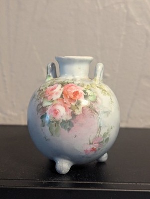 Vintage JPL Limoges Blue With Hand Painted Flowers Mini Bud Vase