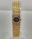 Seiko Quartz Ladies Watch Gold Tone Bracelet Black Dial Vintage Dress E20-0059