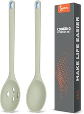 Silicone Spoons for Cooking of 2 Pack - Large Solid Slotted Kitchen Spoons for