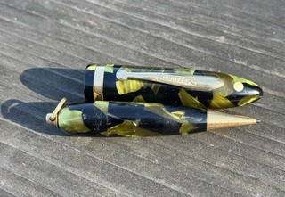 Vintage Sheaffer Balance Green Marble Celluloid Gold Trim Pencil 1930s Mini READ