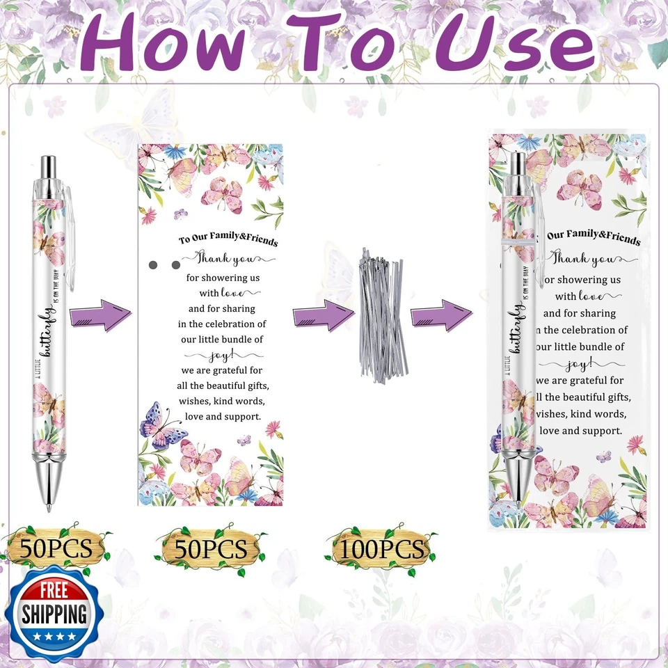 Lebsitey 50 наборов розовых бабочек тематика детский душ сувениры для гостей, детское шоу - Изображение 3 из 4