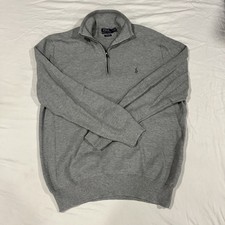 Polo Ralph Lauren Sweater Mens XL Gray Quarter Zip Pullover Preppy Old Money B4