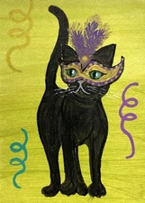 ACEO Mini Tiny *Art Print* Black Cat Mardi Gras French New Orleans Fat Tuesday