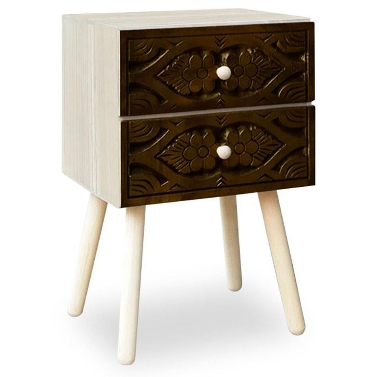Table de Chevet 2 Tiroirs Tomina 42cm Marron Meuble de Nuit Bois