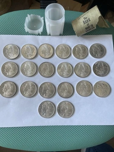20 MORGAN 90% SILVER DOLLARS 1878-1889 N.D. BANK FULL ROLL OF UNCIRCULATED COINS
