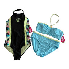 Justice Swimsuits Girls XL 16-18 One-Piece Two-Piece Lot of 2 Blue Black NEW