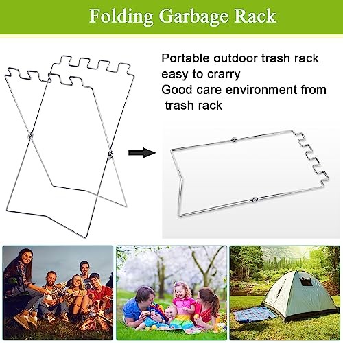  2 Pieces Portable Trash Bag Holder, Foldable Iron Wire Frame Trash Rack 1-12 