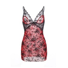 Red Floral Lace Chemise Babydoll Lingerie Dress Sheer Mesh Women DARK FLESH