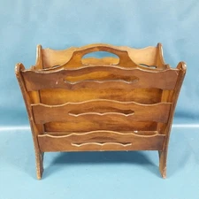 VTG Colonial Revival Butler 717 Wood Magazine Rack 2-Pocket Open Cut Panels